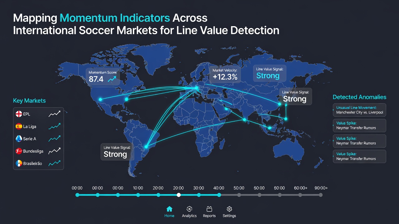 Chart displaying international soccer momentum data points overlaid with betting line movements from multiple global markets