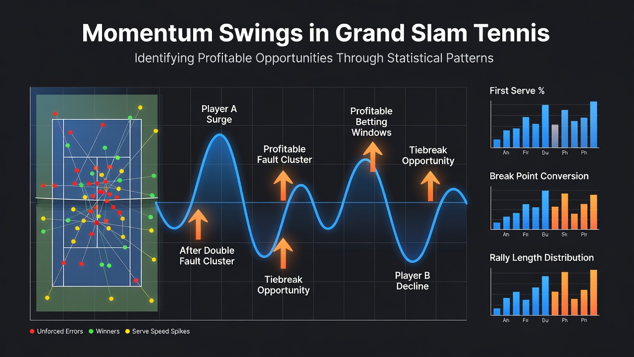 Statistical charts displaying momentum swing patterns from recent Grand Slam tournaments