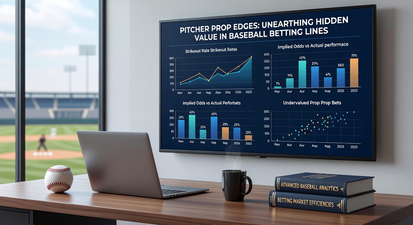 Data visualization of pitcher strikeout props overlaid on a baseball diamond, illustrating edges in betting lines
