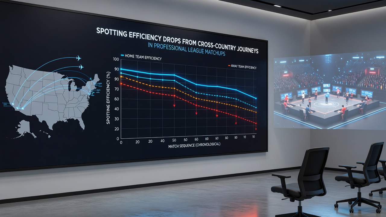 Sports analytics dashboard displaying travel-related performance metrics for league matchups